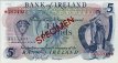 £5 Specimen della Banca d'Irlanda ND(1978): Fronte