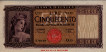 Italian 500 Lire (20-3-1947): Front