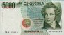 Italian 5,000 Lire (12-1-1988): Front