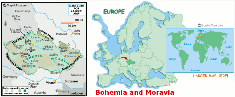 Mappa della Boemia e Moravia