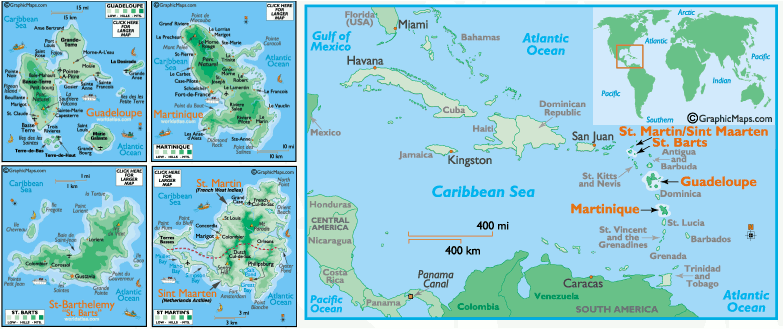 Mappa delle Antille Francesi