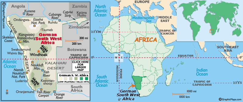 Mappa dell'Africa del Sud Ovest Tedesca