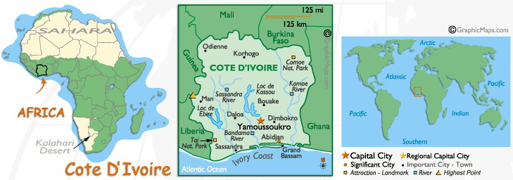 Mappa della Costa d'Avorio
