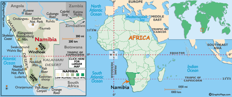 Mappa della Namibia