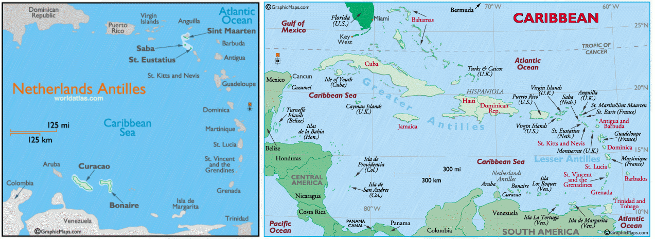 Mappa delle Antille Olandesi