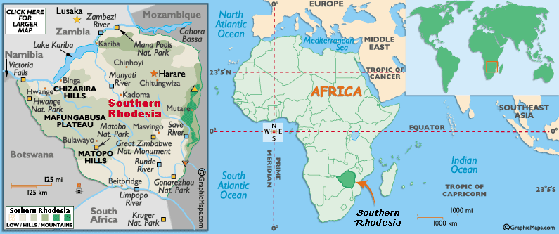 Mappa della Rhodesia del Sud