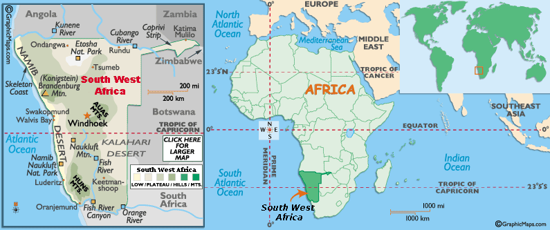 Mappa dell'Africa del Sud Ovest