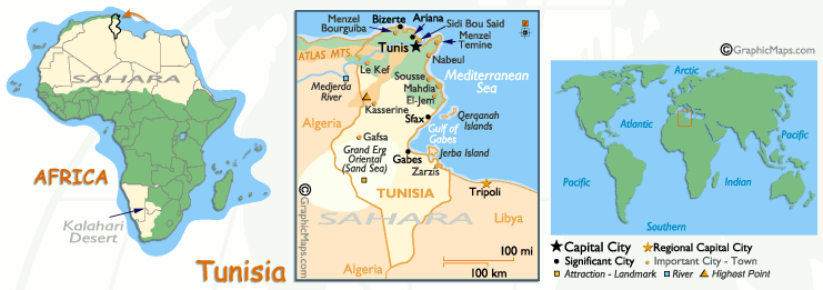 Mappa della Tunisia
